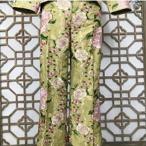 ECI Silk Floral Embroidered Cropped Pants